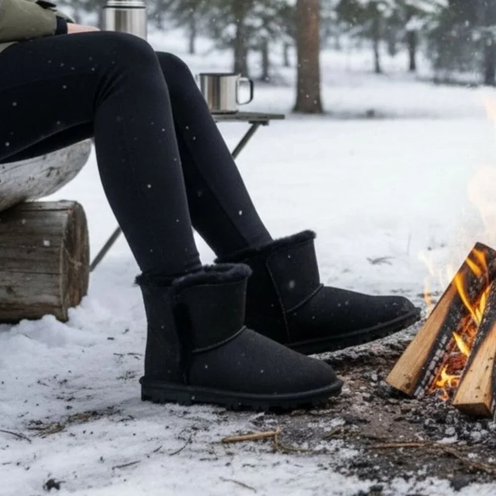 Kirkland 8 Real Fur Short Boots Womens Shearling Suede Shoe Winter Snow Outdoor